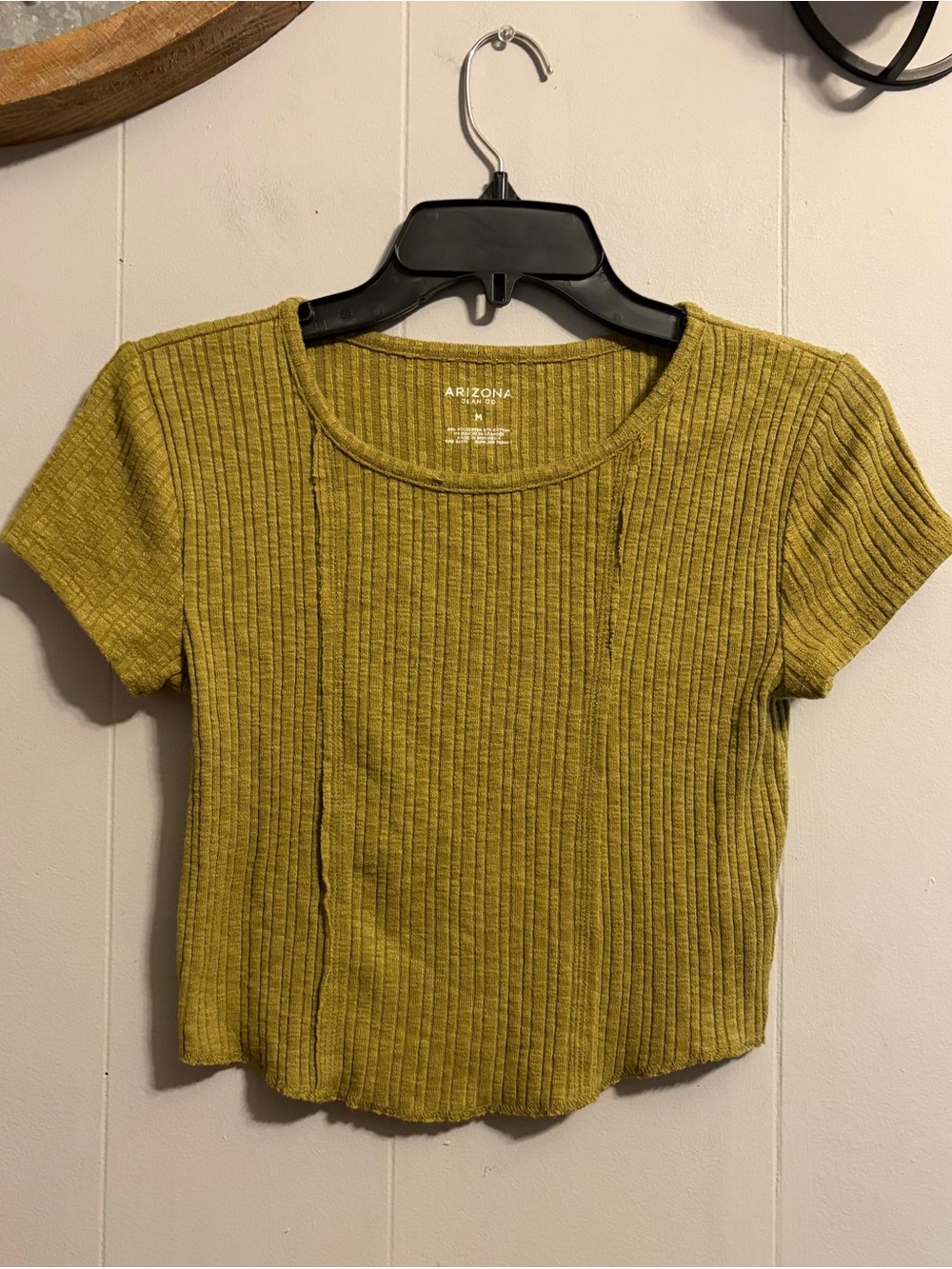 Arizona Jean Company Ribbed Short Sleeve Crop Top — Olive Mustard
